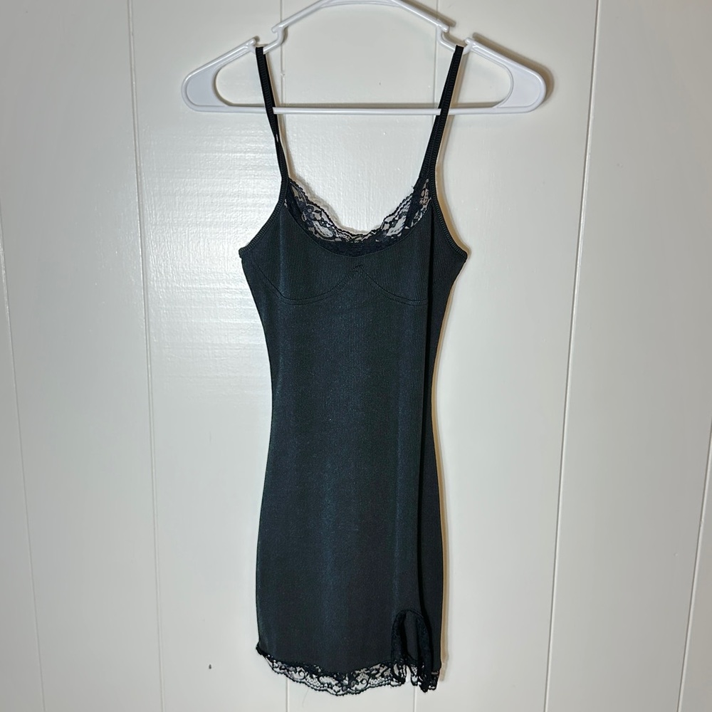 SHEIN Black Lace Detail Chemise Dress
